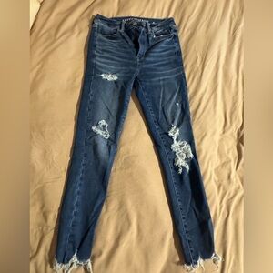 American Eagle Outfitters Dark Blue Distressed highest rise Jegging Crop